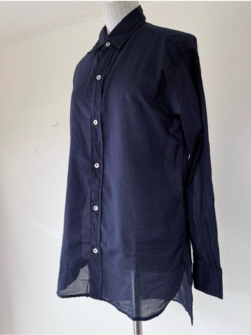 NWT Civilianaire Navy Cotton Voile Boyfriend Blouse Shirt Size Small Made in USA